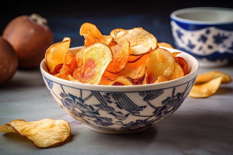 Bowl of Hot and Crispy Potato Chips, Perfect for Snacking Stock Image