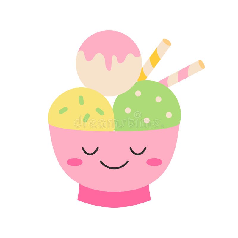 kawaii ice cream scoops in bowl 685677 Vector Art at Vecteezy