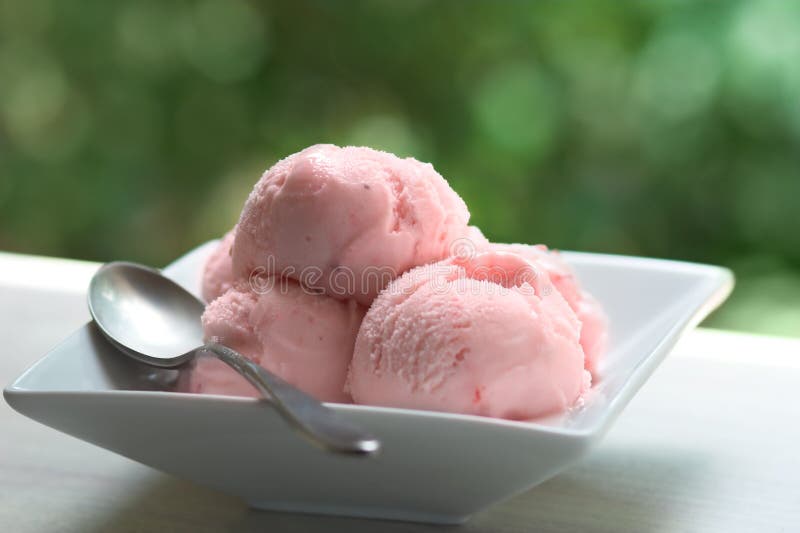 Bowl of Ice Cream with Spoon Stock Photo Image of delicious, outside