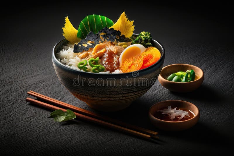 A Bowl of Japanese Food. AI Generated Stock Illustration Illustration