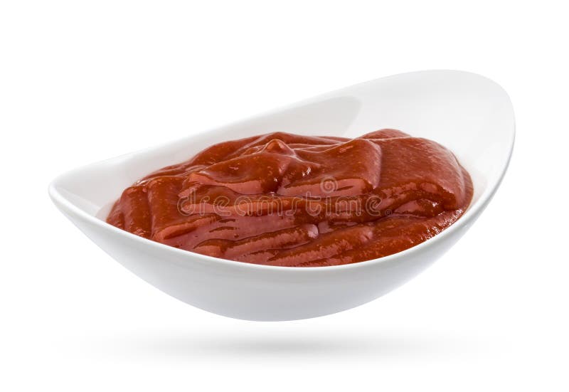 Bowl of ketchup or tomato sauce isolated on white background.