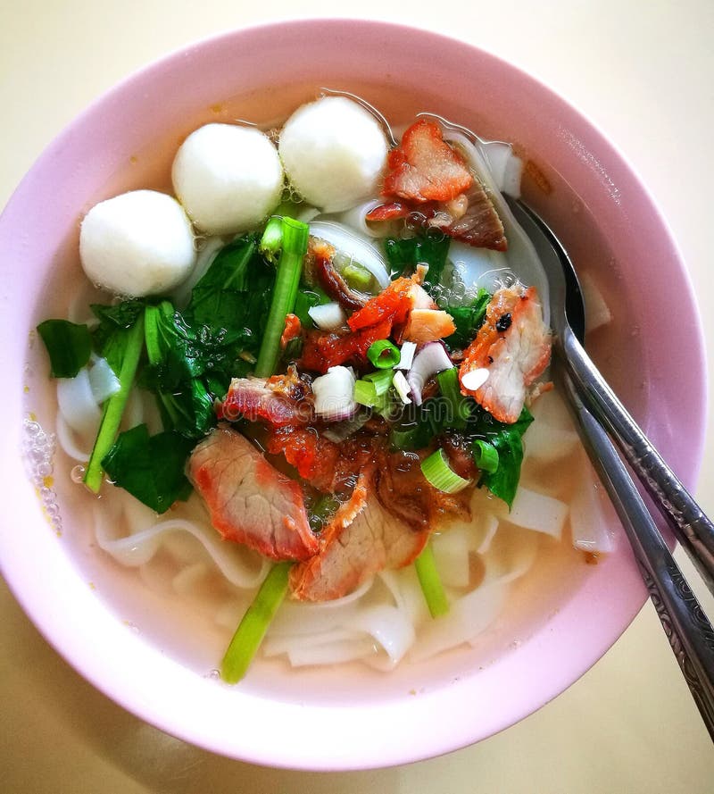 A bowl of kueh tiao soup stock photo. Image of kueh, siew 
