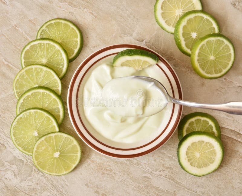 Bowl of Lime Yogurt, Overhead View Stock Photo Image of yogurt
