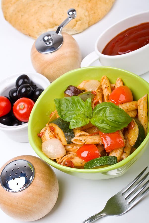 A bowl of Mediterranean pasta