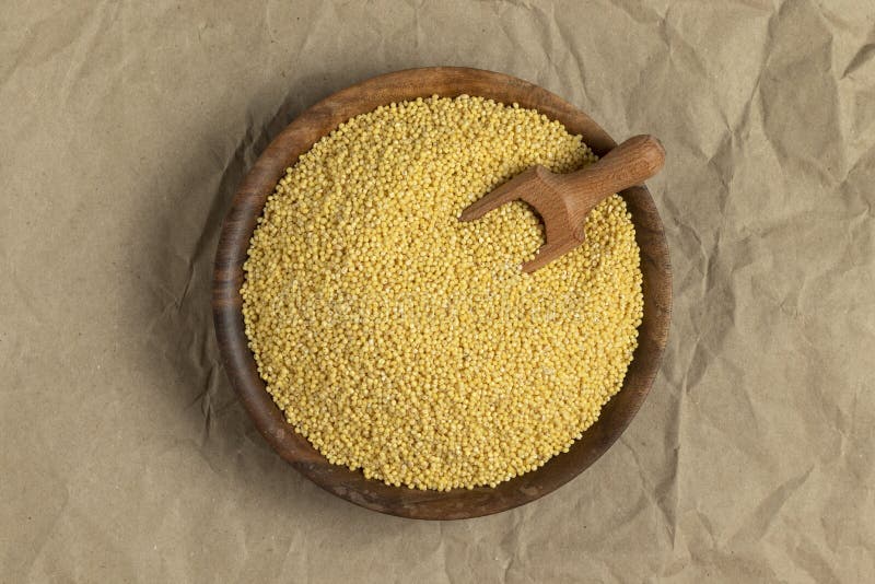 A bowl of millet groats. stock image. Image of organic 256012151
