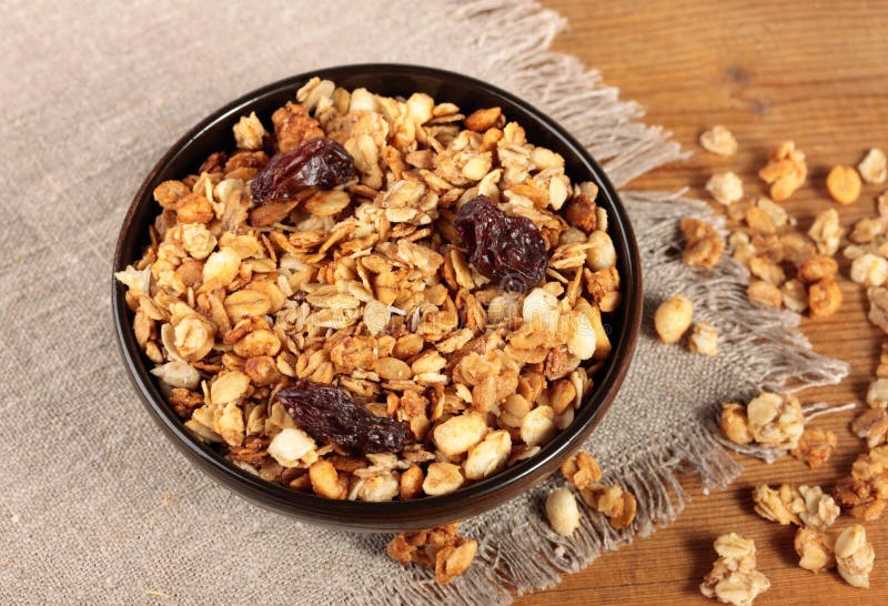Bowl of muesli stock photo. Image of cereal, glass, checkered 49463544