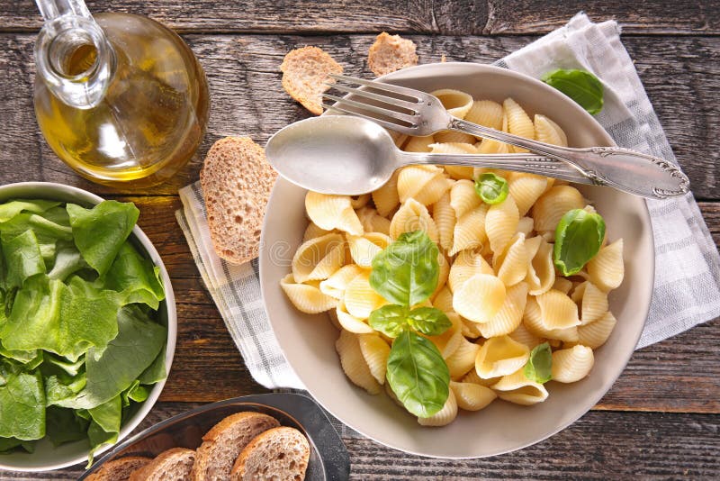 Bowl of Pasta with Tomato Sauce and Fresh Basil Stock Image Image of
