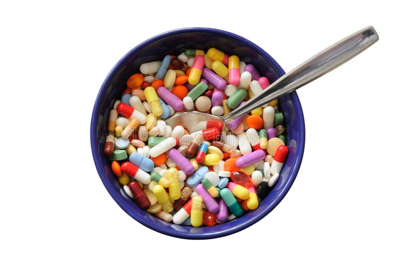 Bowl with Pills stock image. Image of isolated, spoon 9241793
