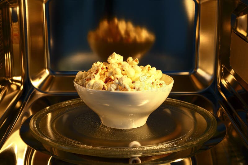 Bowl of Popcorn Inside a Microwave Oven Editorial Stock Photo - Image