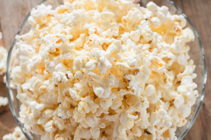 Bowl of Popcorn on Wood Table. Stock Image Image of salted, snack