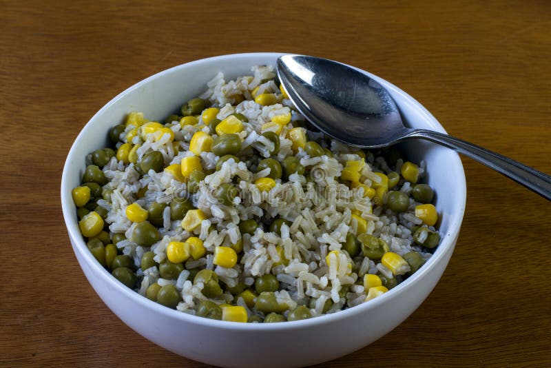 Bowl of Rice with Corn and Peas Stock Image Image of peas, maize