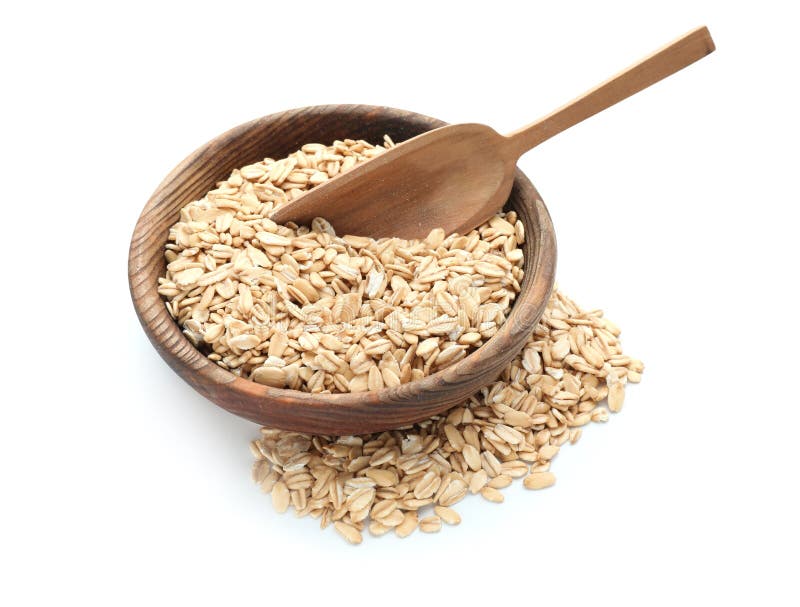 Bowl and Scoop with Raw Oatmeal on White Background Stock Image - Image ...