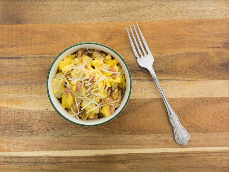 Bowl of Scrambled Eggs with Potatoes and Ham Stock Image Image of breakfast, food 117136787