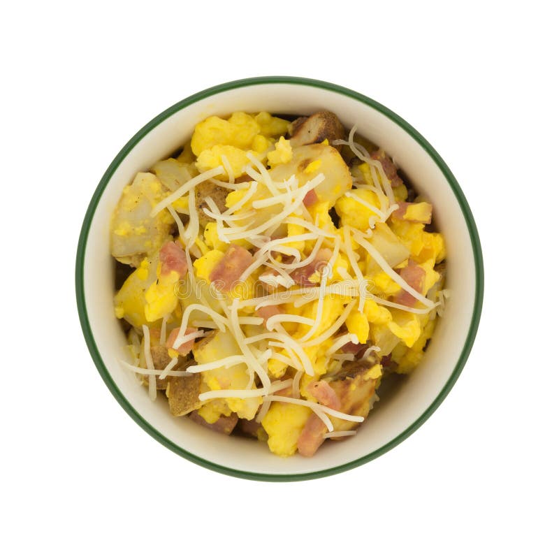 Bowl of Scrambled Eggs with Potatoes and Ham Stock Photo Image of