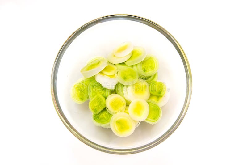 Bowl with sliced leek top royalty free stock photos