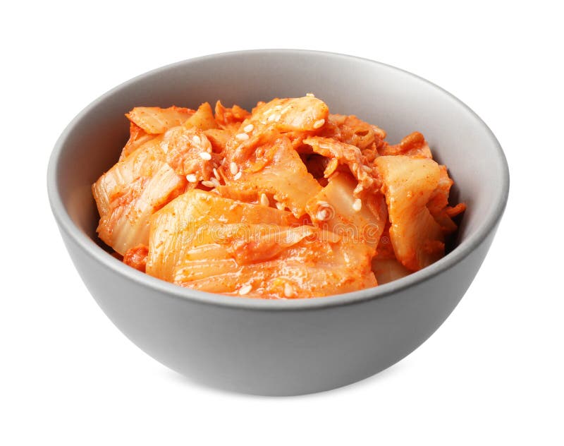 Bowl of Spicy Cabbage Kimchi Isolated on White Stock Image Image of