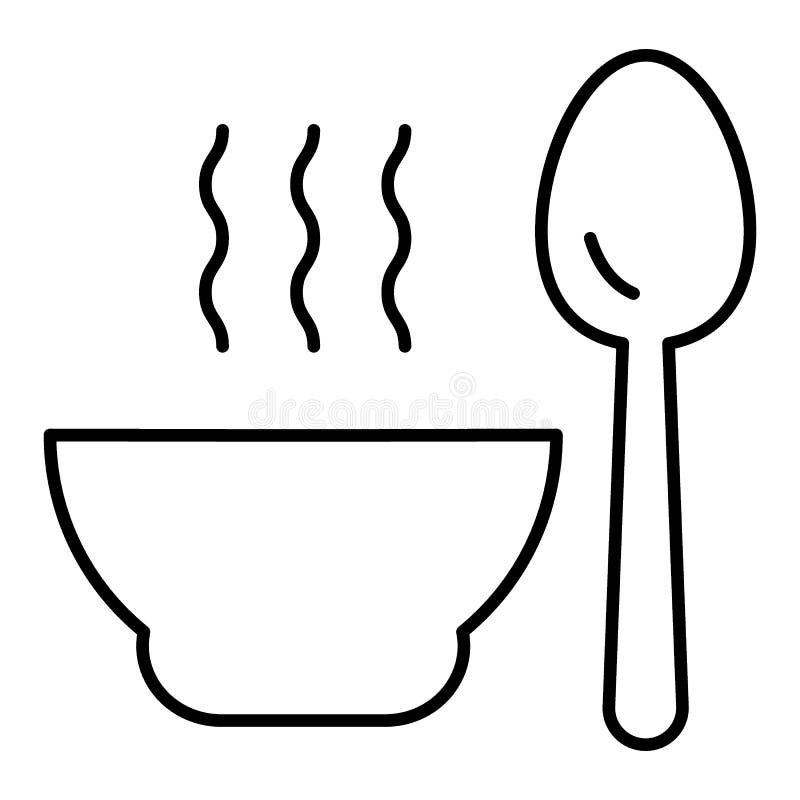 Bowl and Spoon with Steam Thin Line Icon. Deep Plate and Spoon Vector ...