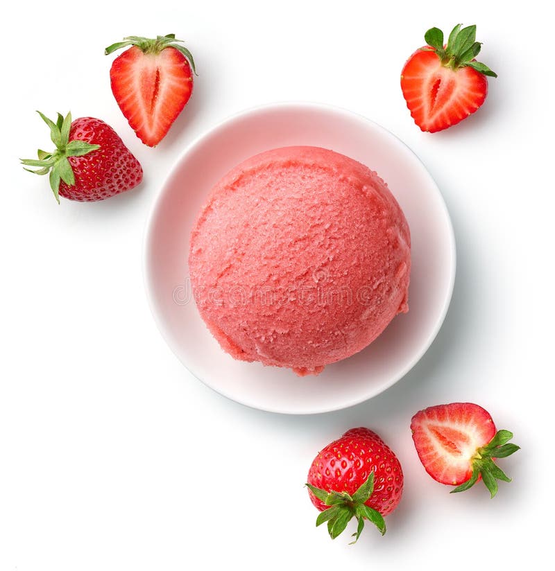 Bowl of strawberry ice cream scoop