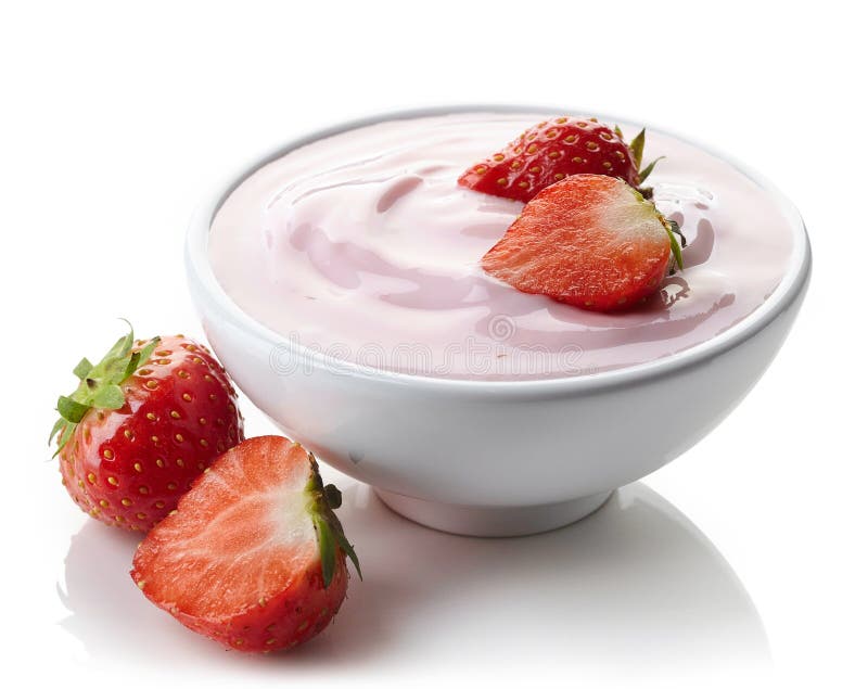 Bowl of strawberry yogurt stock image. Image of creamy 79866635