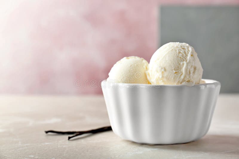 Bowl with tasty vanilla ice cream