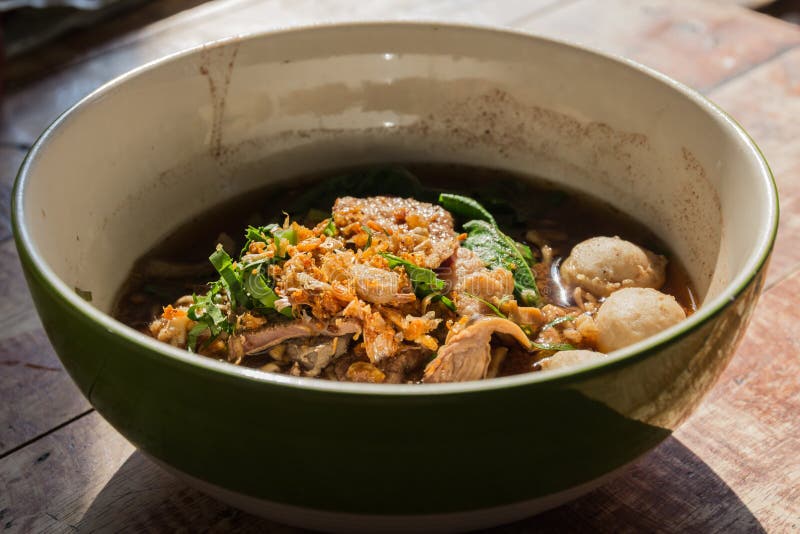 Close Up of a Bowl of Chinese Style Beef Noodle Soup. Stock Image