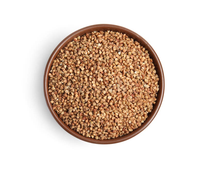 Bowl with Uncooked Buckwheat on White, Top View Stock Photo Image of delicious, nutrition