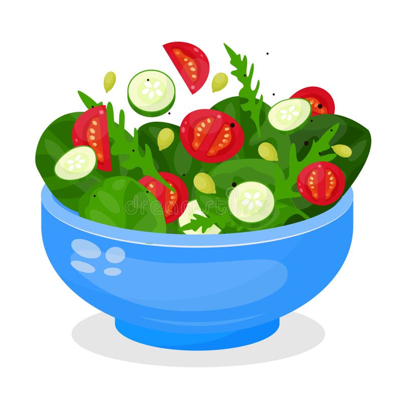 Bowl of Vegetable Salad, Fresh Vegetarian Food Stock Vector - Illustration  of cartoon, cooking: 172595350