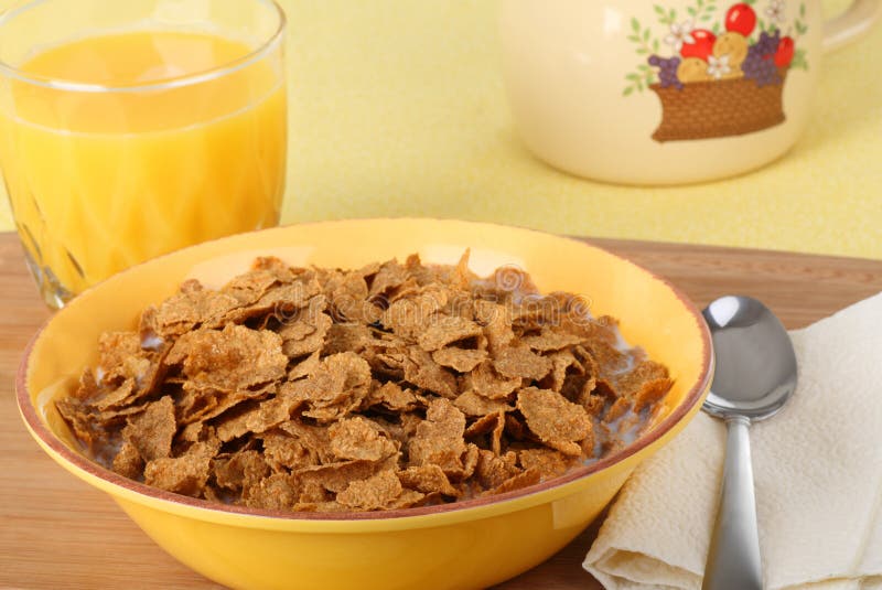 Bowl of Wheat Cereal stock photo. Image of orange, juice 22359936