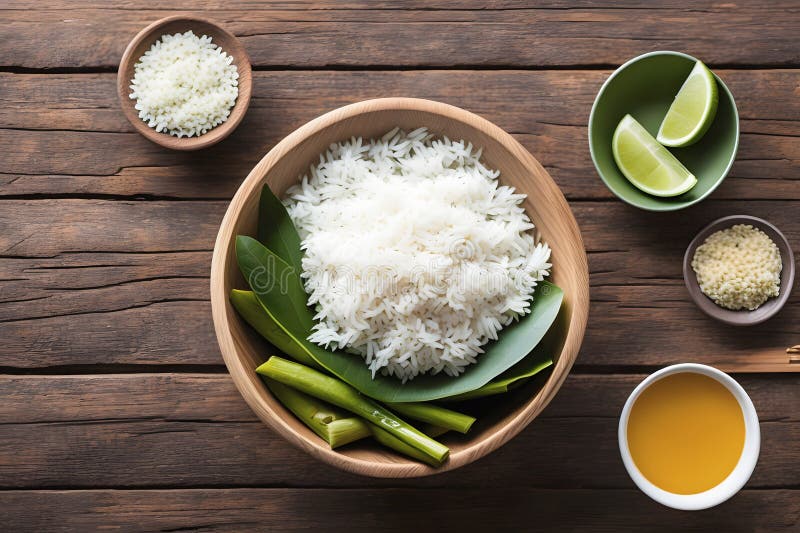Bowl of White Rice with Side Dishes, Generative AI Stock Photo - Image