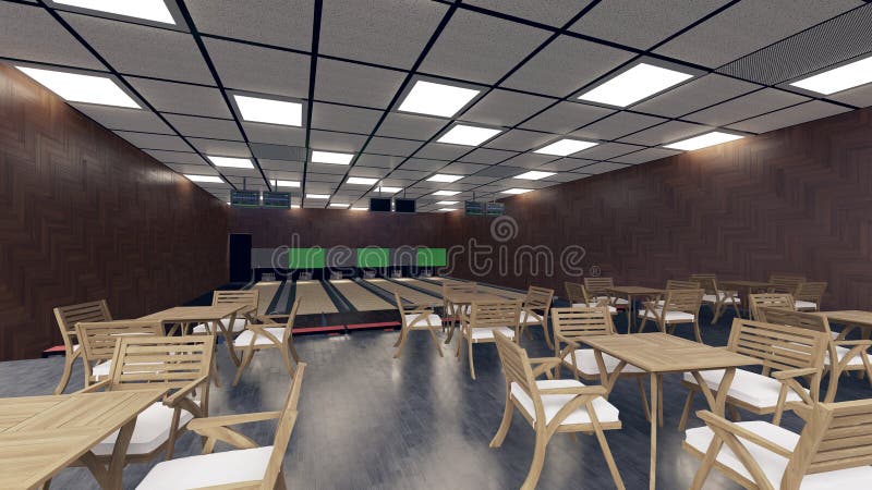 Bowling Alley 3d render design using Lumion â€“ Interior royalty free illustration