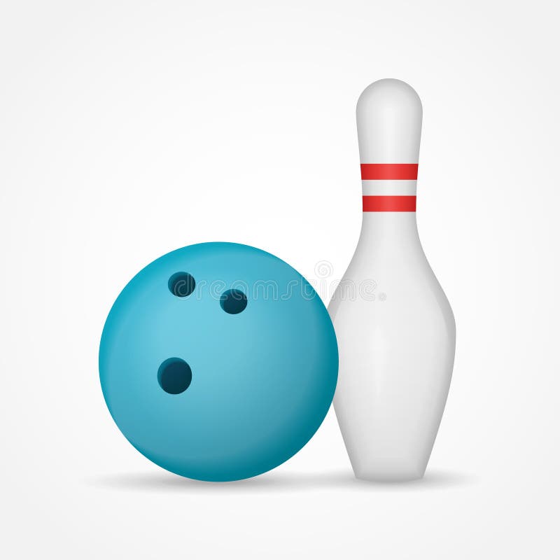 Bowling ball and pin on white background. royalty free illustration.