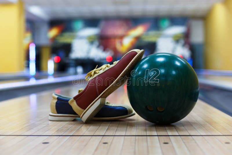 Bowling Ball and Shoes on Lane Background Stock Image Image of lane