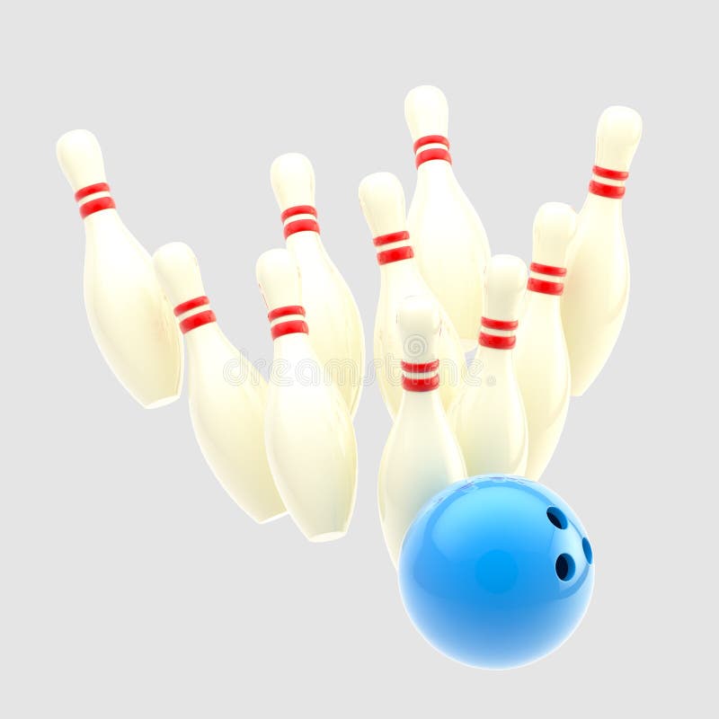 Blue Bowling Ball In Motion And The Pins Stock Vector Illustration of concept, recreation