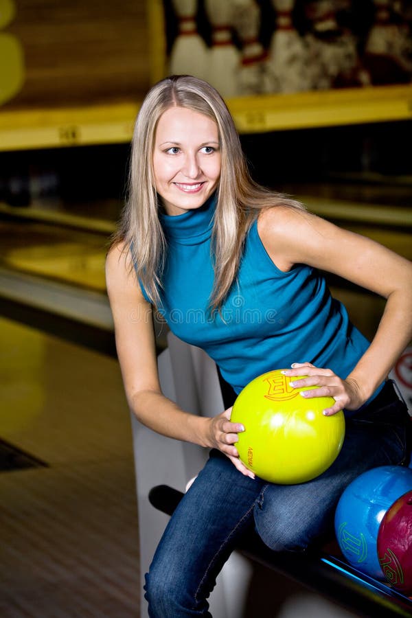 Bowling girl stock image. Image of playing, night, young 22028293