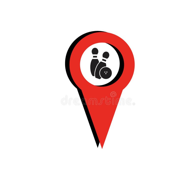 Bowling Map Point Concept Logo, Icons and Symbol. Bowling Ball and Pin Vector Illustration Stock