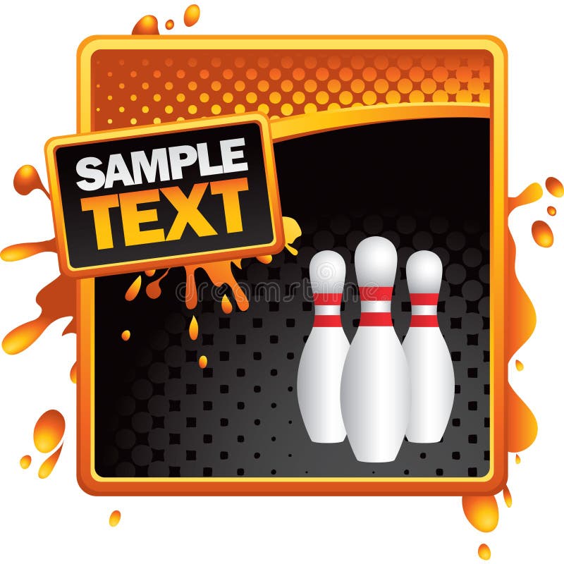 Bowling pins on orange and black halftone ad