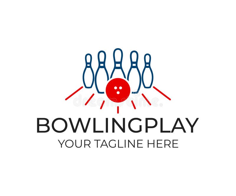 Bowlingspielstift mit Ball und weiße Stifte für Spiel, Logoschablone Spielen des Bowlingspiels, des Spiels, der Freizeit und des stock abbildung Bowlingspielstift mit Ball und weiße Stifte für Spiel, Logoschablone Spielen des Bowlingspiels, des Spiels, der Freizeit und des stock abbildung