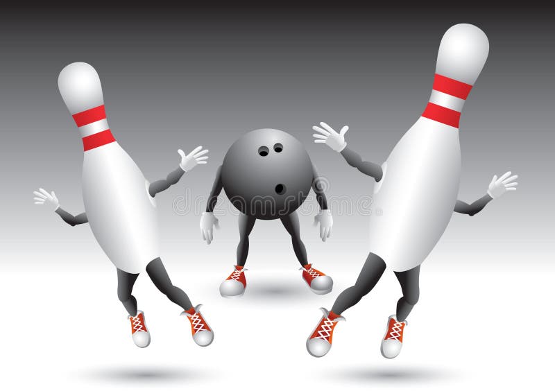 Bowlingspielstifte, die von der Bowlingspielkugel laufen vektor abbildung Bowlingspielstifte, die von der Bowlingspielkugel laufen vektor abbildung