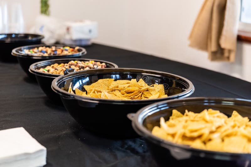 Bowls of Chips at a Catered Event Stock Photo Image of fresh, black