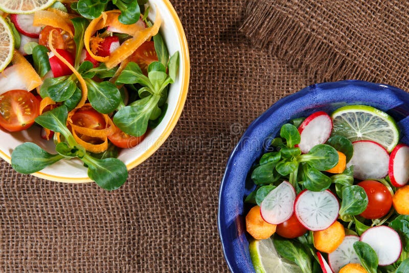 Bowls of Fresh Vegetable Salad Stock Photo Image of portion, gourmet
