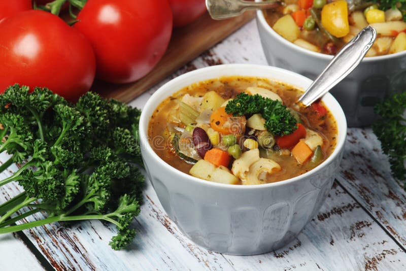 Bowls with Italian Soup Minestrone Stock Image - Image of bowls, herbs ...