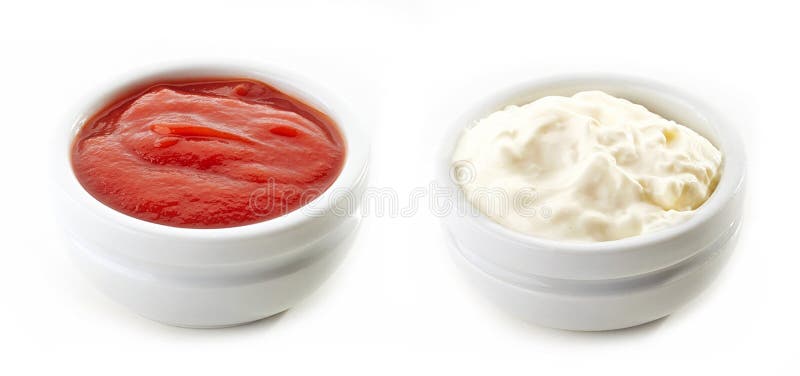 Bowls of Ketchup and Mayonnaise Stock Image - Image of mayonnaise