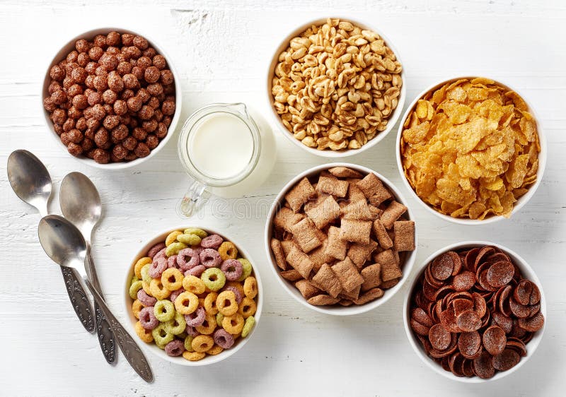 Bowls of various cereals stock image. Image of crunchy - 69052443