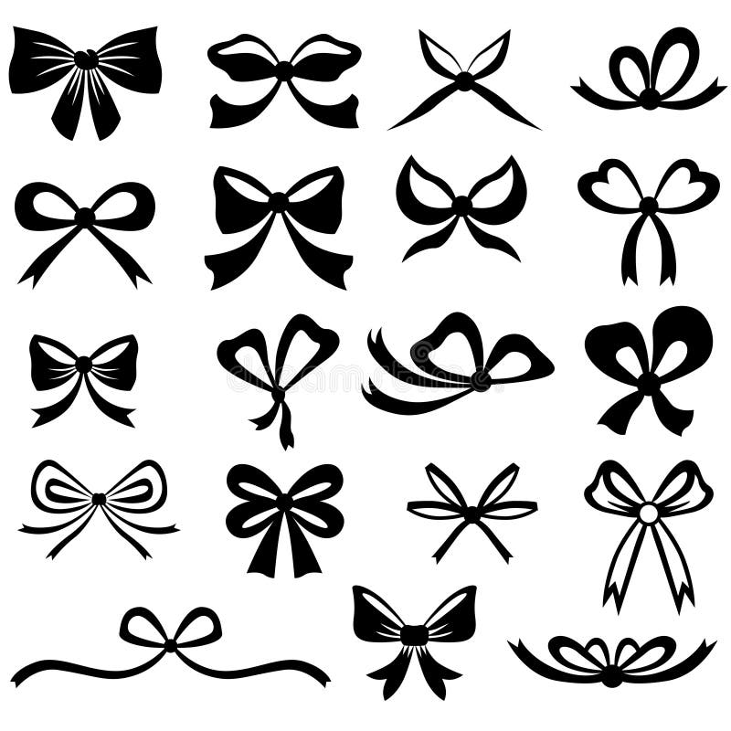 Bows silhouettes. Vector black ribbon bow graphic shapes, el