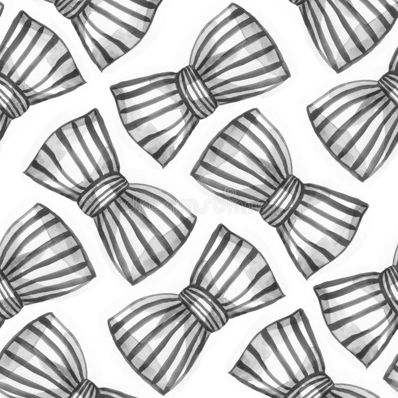 Bows of striped ribbon. Watercolor seamless pattern.