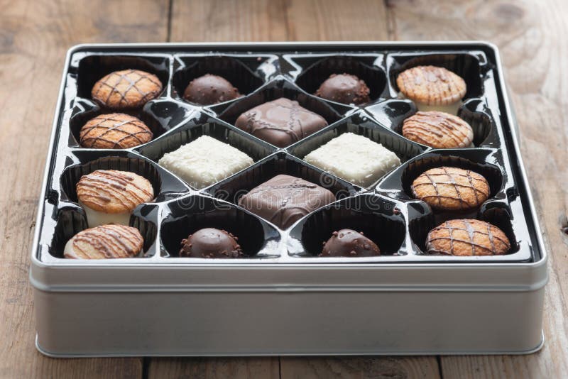 Box of assorted chocolates.