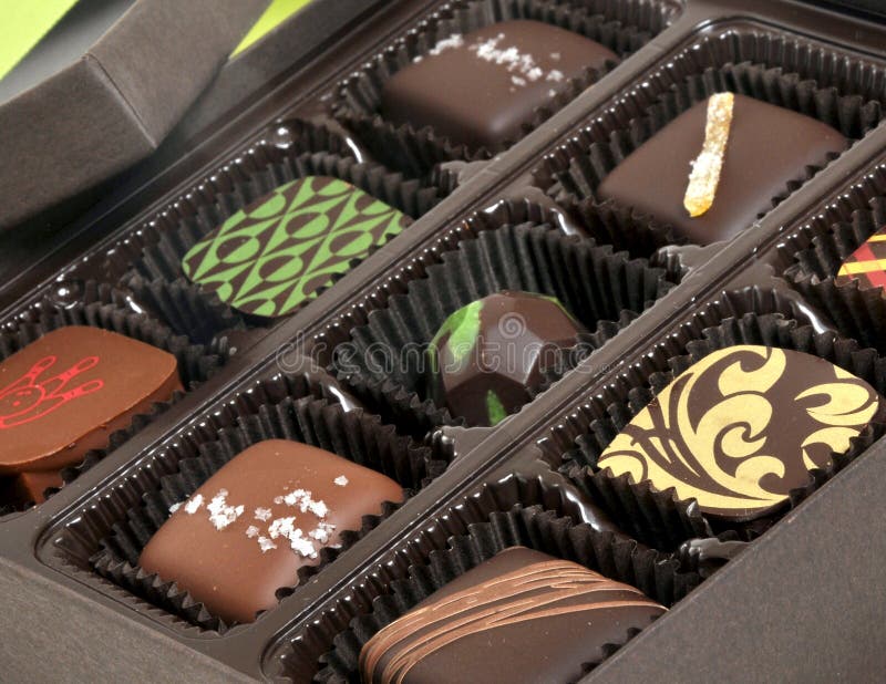 Box of chocolate candies stock image. Image of macro 30605871