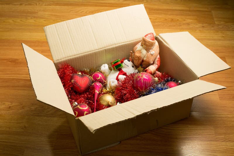 Box with Christmas toys stock photo. Image of holiday 63132202