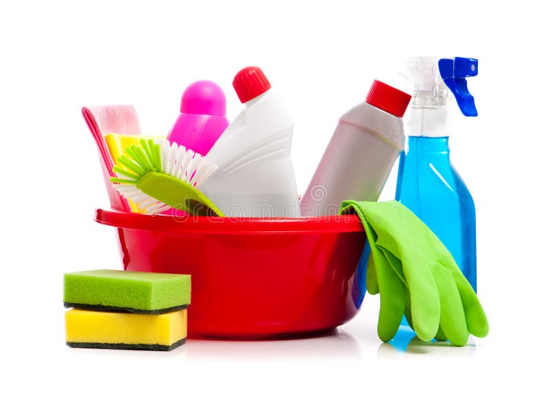 Box of cleaning supplies stock image. Image of house 25229699