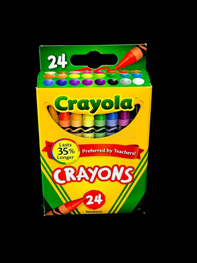 Box of Crayola Crayons on a Black Backdrop Editorial Image - Image of  crayons, decorate: 121758055